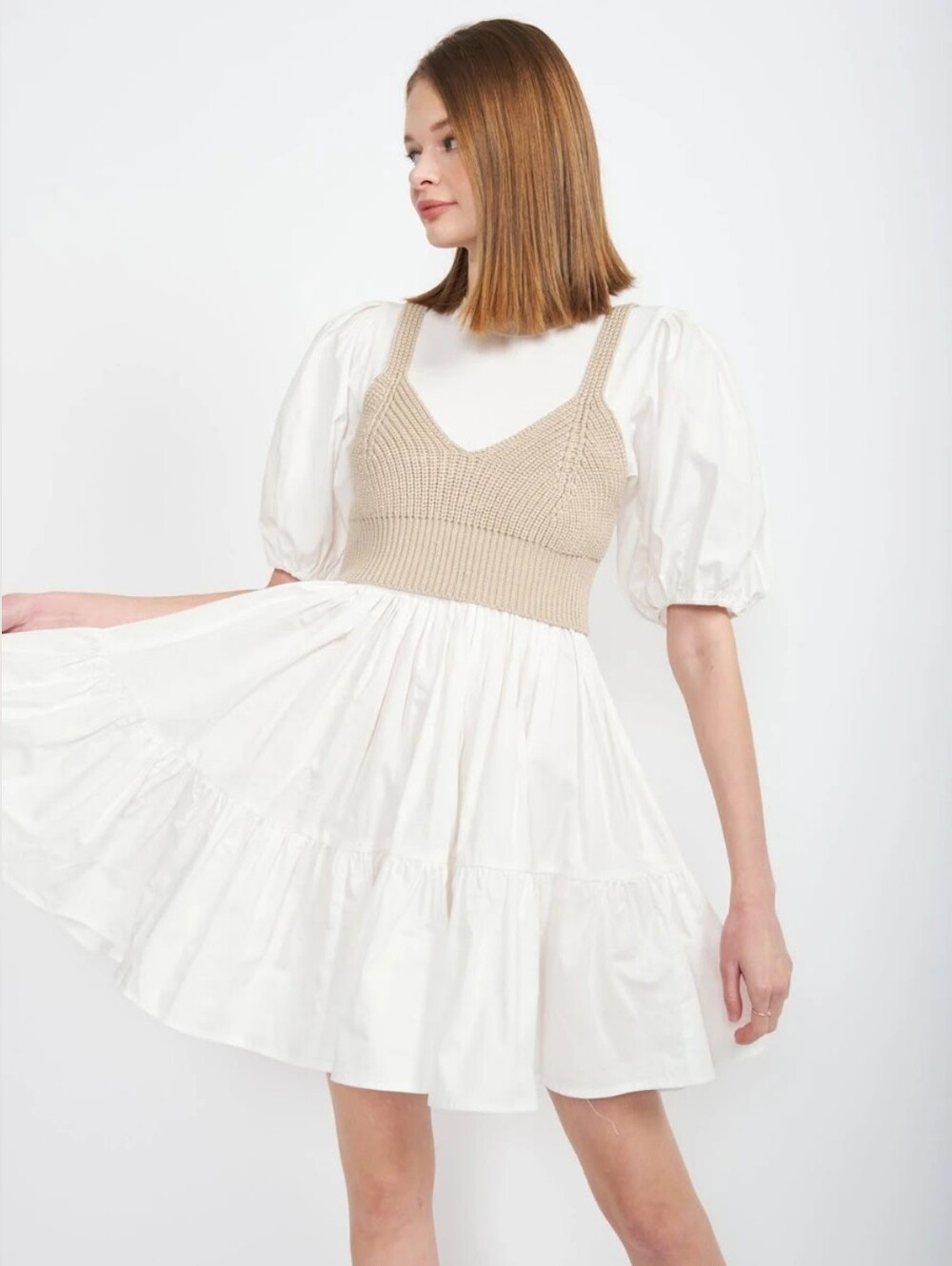 En Saison Raya Mixed Media Mini Dress